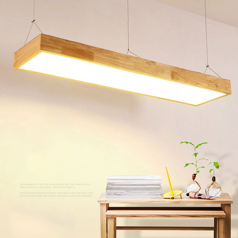 Modern Rectangle Pendant Lighting Fixture Wood Pendant Light