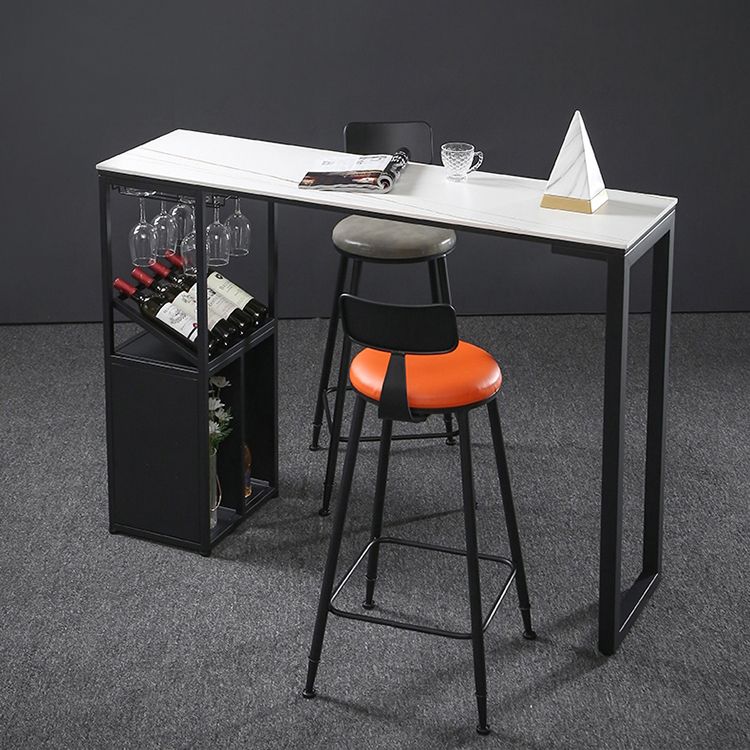 Sintered Stone Bar Dining Table Industrial Rectangle Bar Height Pub Table with Shelves