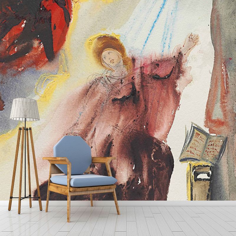 Red Religion Mural Wallpaper Mariae Annunciato of Luke 1:26f Surreal Washable Wall Art