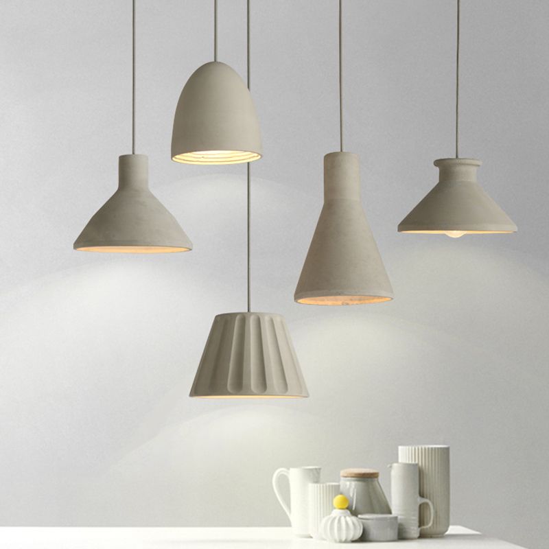 Cement Shaded Suspension Lighting Nordic 1 Head Grey Pendant Light for Dining Room