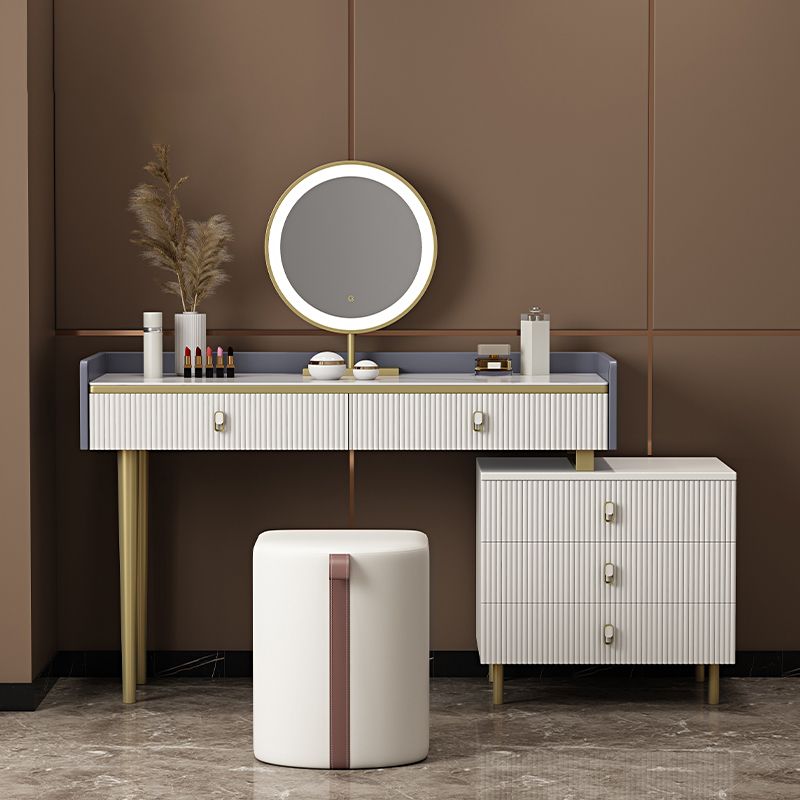 5 Drawers Stone Makeup Table Desk Vanity for Women, 17.12" D x 30.31" H, White/Blue