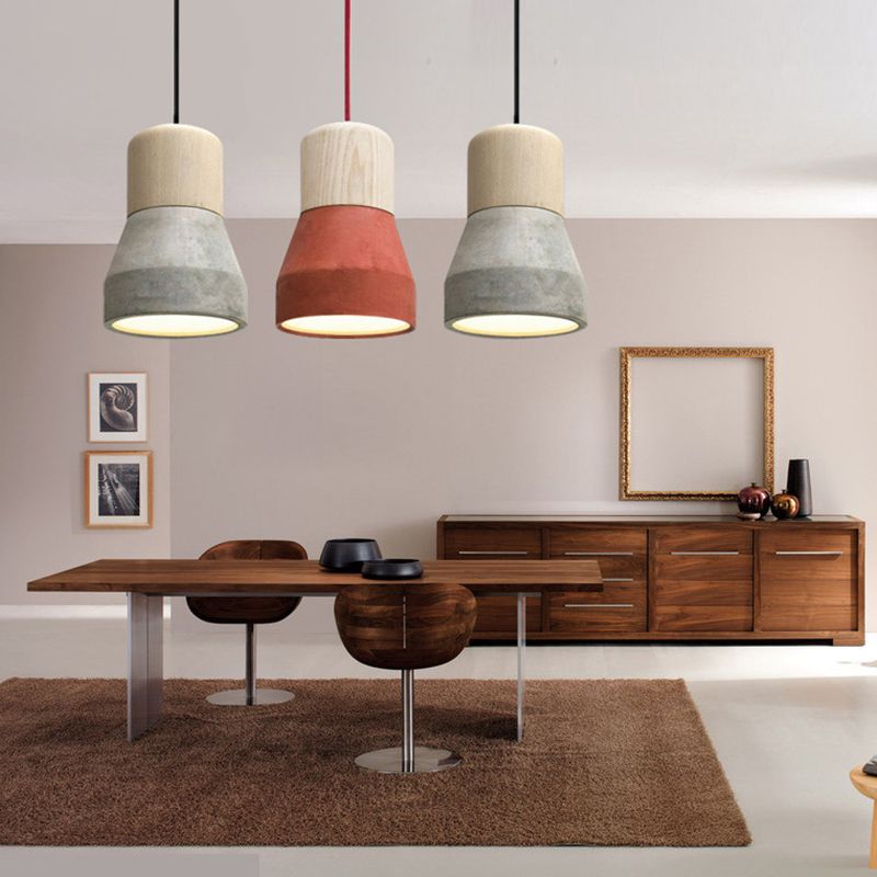 Modern Minimalist Style Tapered Suspension Pendant Light  1 Light Pendant Ceiling Light with Cement Shade