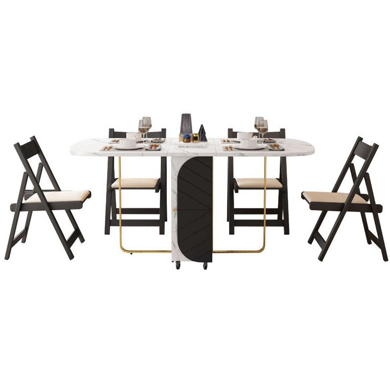 Mesa de comedor moderna de piedra sinterizada, mesa de comedor rectangular blanca con hojas abatibles de 59"