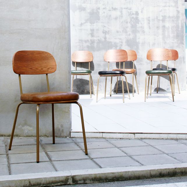 Industriële stijl PU lederen eetkamerstoelen Open rug Dineerarm zijstoelen voor thuis
