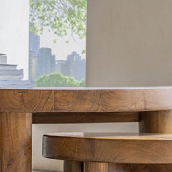 Contemporary 4 Legs Brown Solid Wood Round Coffee Cocktail Table