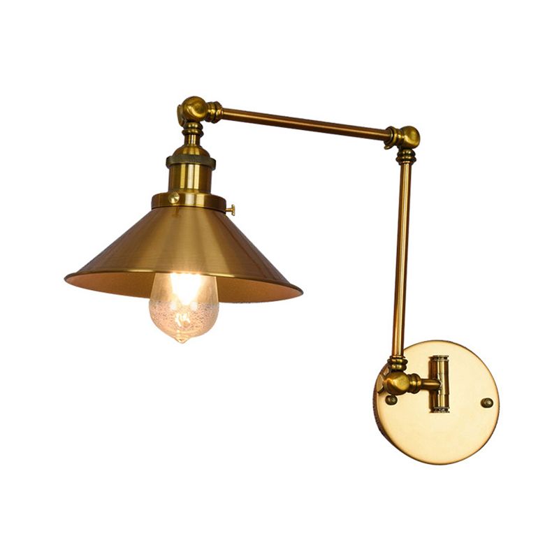 Industrial Style Swing Arm Wall Sconce Metal 1 Light Sconces in Gold for Bedroom