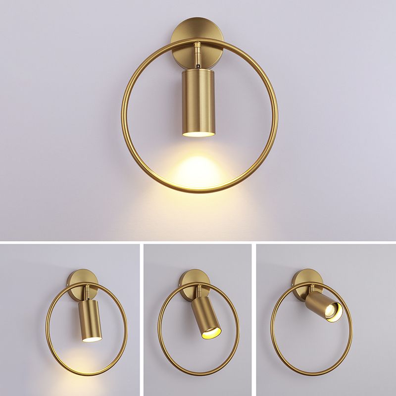 13" H Nordic Style Metal Ring Wall Lamp 1-Light Cylindrical Spotlight Sconce Lights for Bedroom