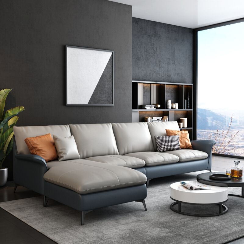 Divano tappezzeria grigio contemporaneo con braccio svasato e pelle finta