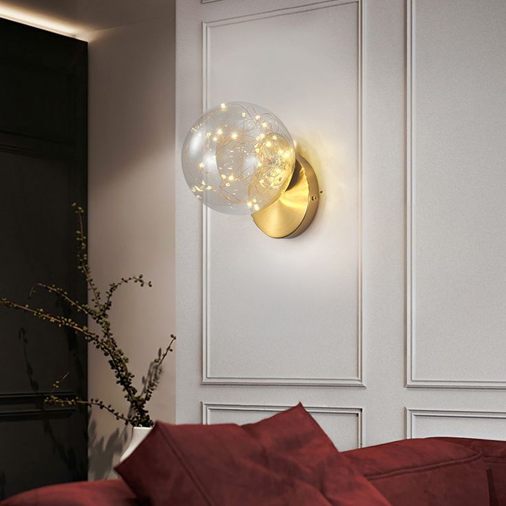 Transparent Glass Orb Mini Wall Lamp Nordic Style Creative LED Light Strings Bedside Light