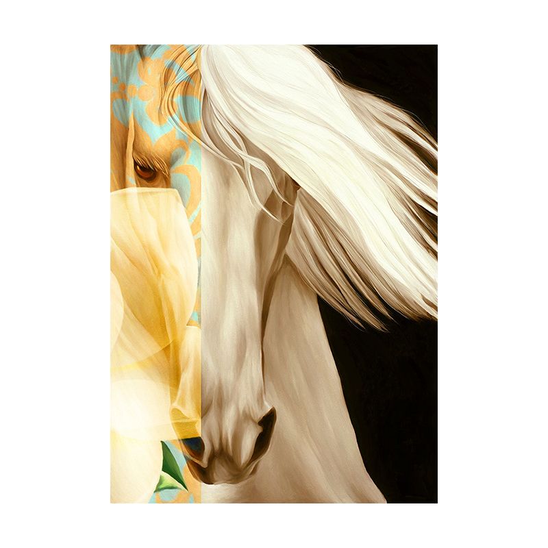 White Horse Wall Art Decor Textured Surface Contemporary Living Room Canvas Print