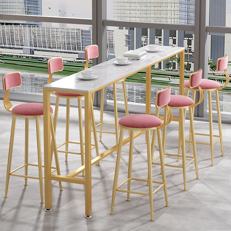 Glam Pub Table Bar Height Rectangle White Stone Top Bar Table