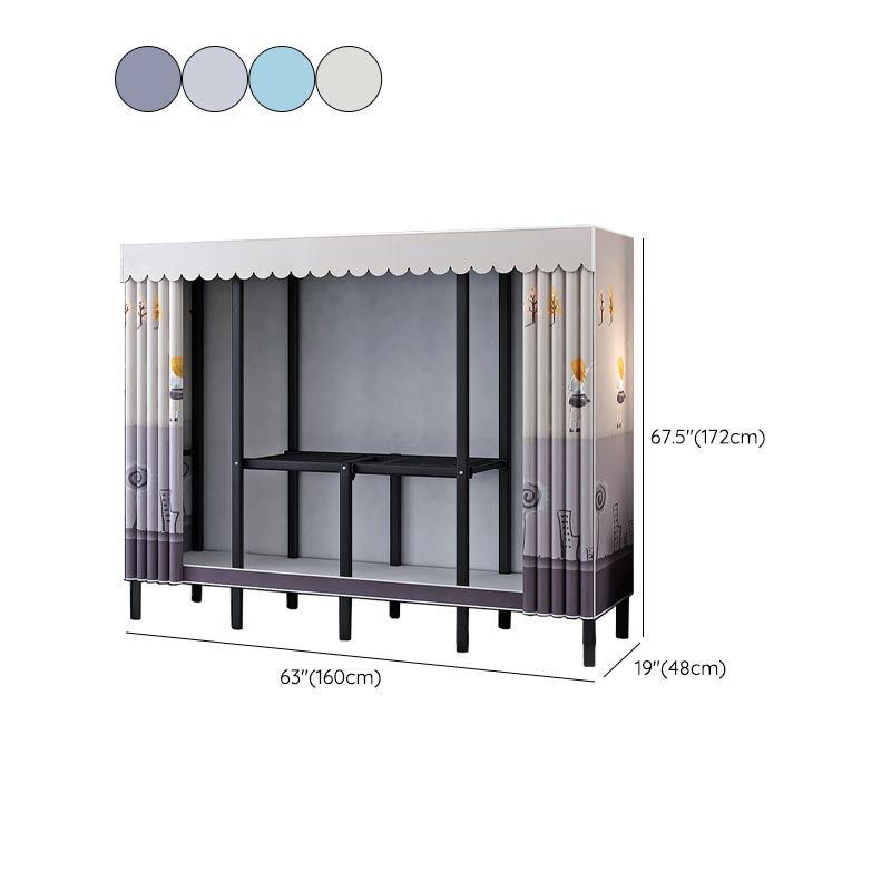 Metal and Fabric Wardrobe Industrial Style Bedroom Rectangular Wardrobe Closet