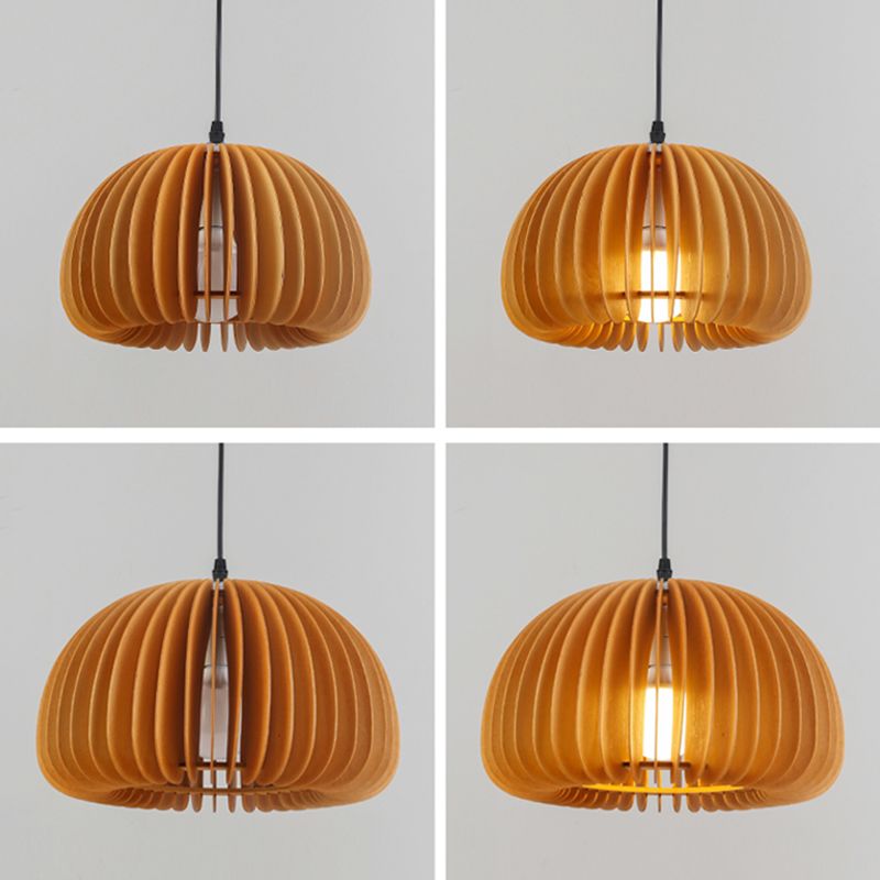 Éclairage suspendu à la nuance de citrouille en bois massif de style moderne 1 pendentif léger pour séjour à domicile