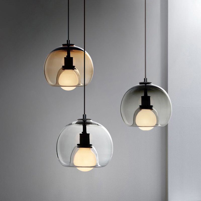 Glass Black Hanging Lamp in Modern Creative Style Lacquered Iron Globe Pendant Light for Dining Room