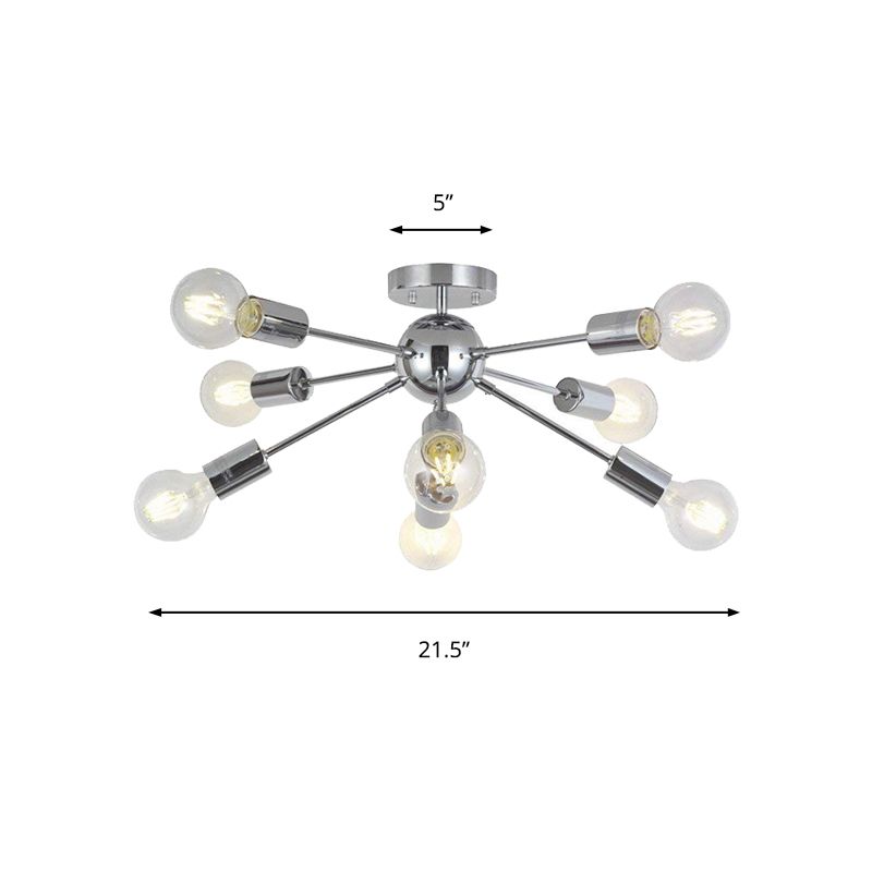 Metal Linear Semi Flush Mount Light with Small Ball Restaurant 8 Heads Modern Ceiling Lamp