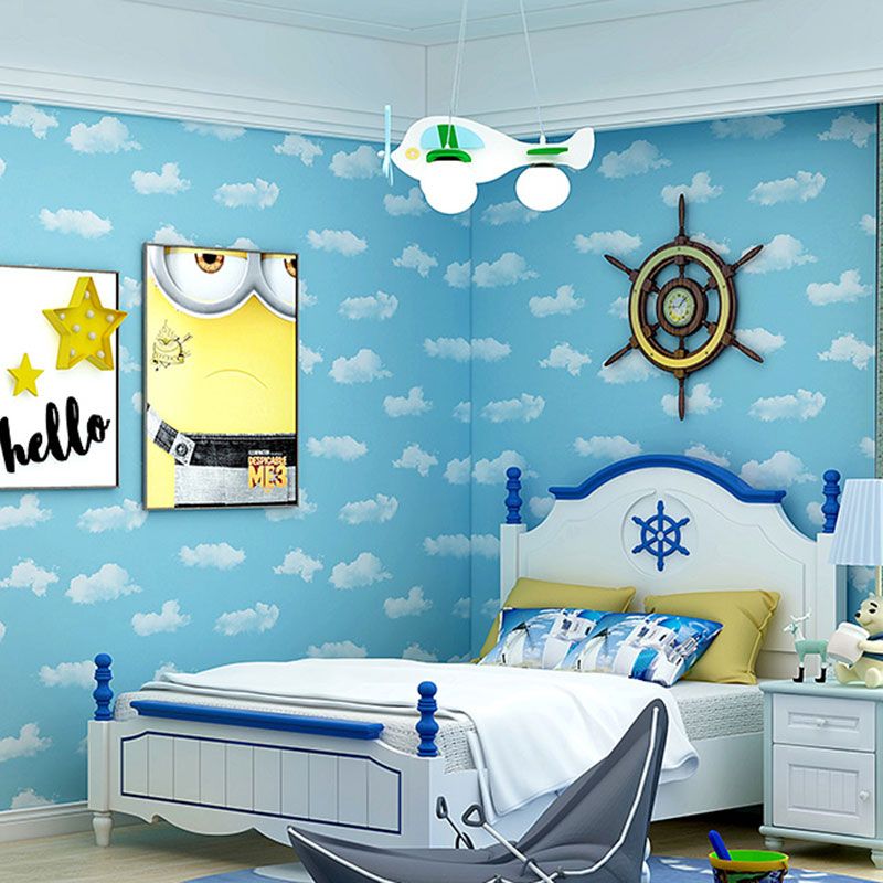 20.5" x 33' Cloud Wallpaper in Pastel Color Non-Woven Fabric Wall Covering for Kids, Non-Pasted