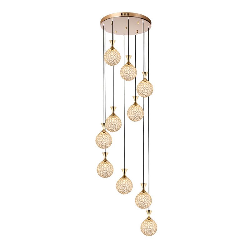 Escaliers multi-légers en spirale Pendant la lampe à goutte élégante minimaliste avec nuance de cristal à billes