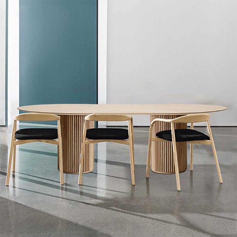 Pine Solid Wood Table Simplicity Dining Table Oval for Kitchen Home with Double Pedestal