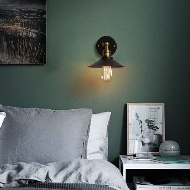 Lámpara de pared de la pared de cono industrial lámpara de metal de 1 luces de 1 luces en negro