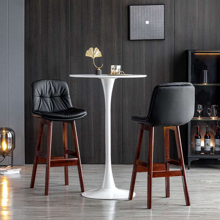 Modern Armless Backrest Counter Stool Wood Milk Tea Shop Bar Stool with Leather Cushion