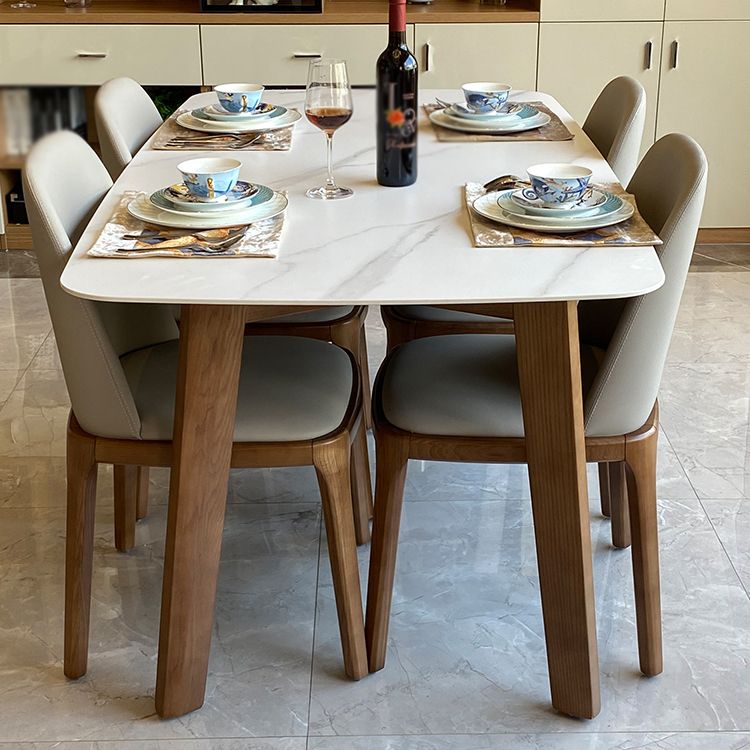 Mesa de comedor rectangular moderna, patas de madera maciza, mesa de cocina y comedor