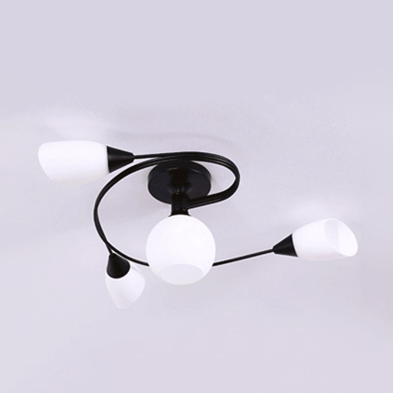Glass Black Semi Flush Mount in Modern Style Iron Geometric Ceiling Light for Living Room