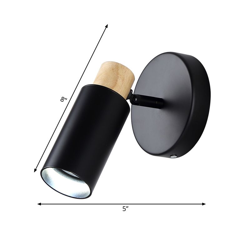 Tubular Wall Lighting Modern Metal 1 Head Black Sconce Light Fixture with Wood Cap