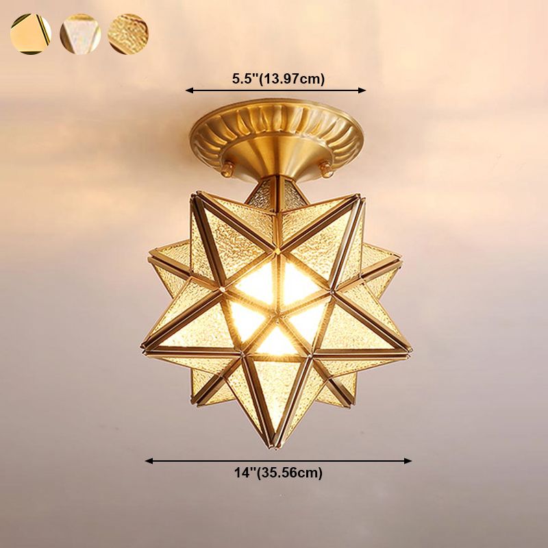 Lampe en verre proche du plafond, éclairage de plafond d'allée en étoile en laiton de style vintage
