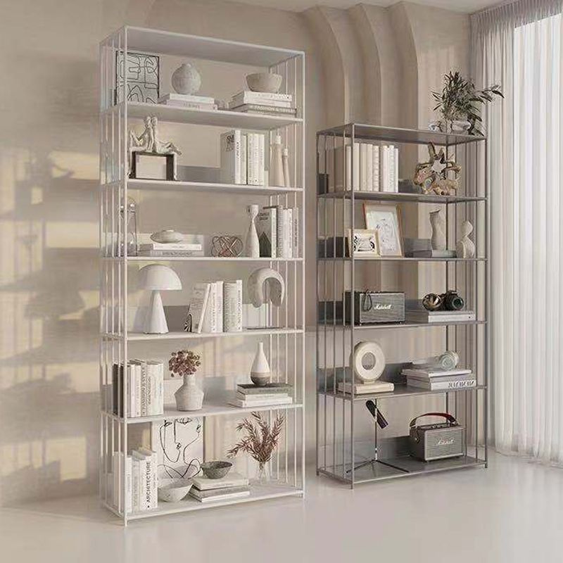 Open Metal Bookcase Modern Style Rectangular Shelve for Study Room