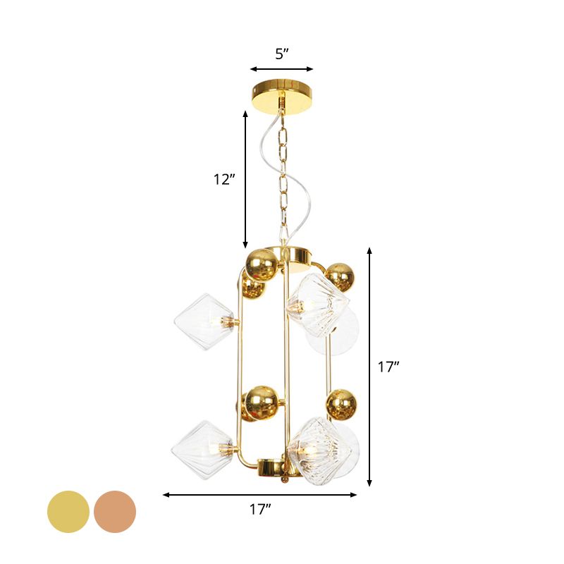 Diamond Living Room Chandelier Lighting Vintage Clear/Amber Ribbing Glass 6/8/10 Bulbs Copper/Gold Finish LED Pendant Lamp