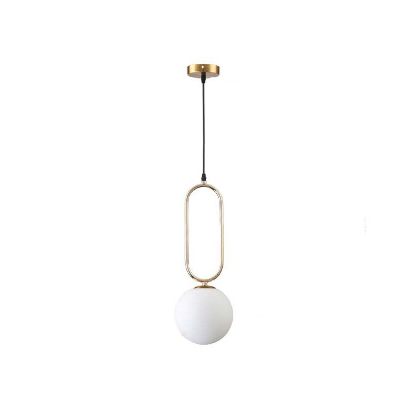 Contemporary Orb Shade Pendant Light Milk Glass 1 Head Living Room Hanging Fixture in Gold Finish