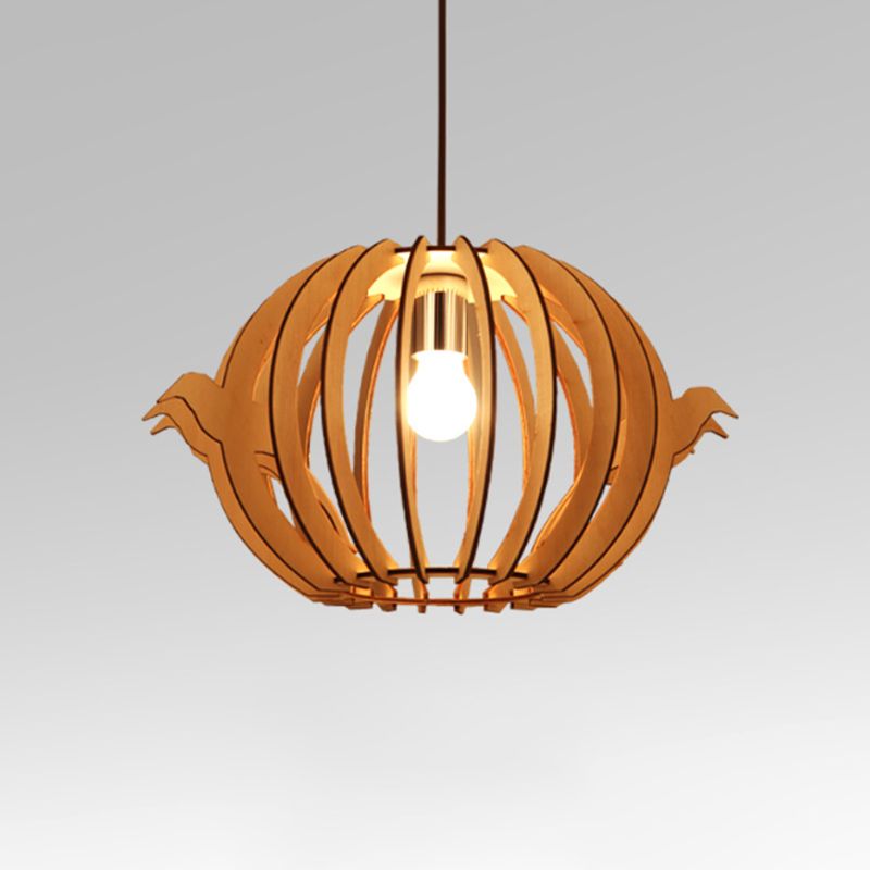 16,5 "/20,5" W Wood Bird Cage Drop Pendant Nordic 1-Light Plafond Plafond Light sur la table à manger