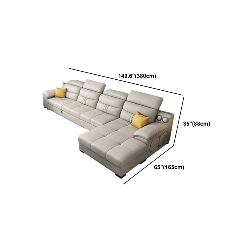 Modern Faux Leather Sofa & Chaise 34.6" H Biscuit Back Sofa with Storage