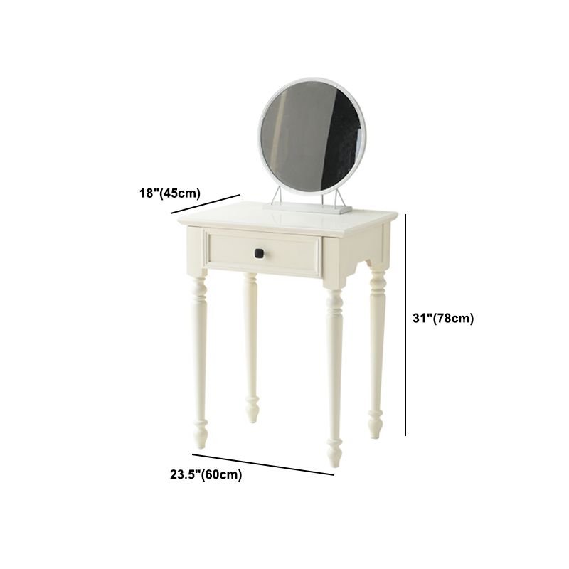 Modern Style Pine White Rectangular 4 Legs Dressing Table with 2 Drawers