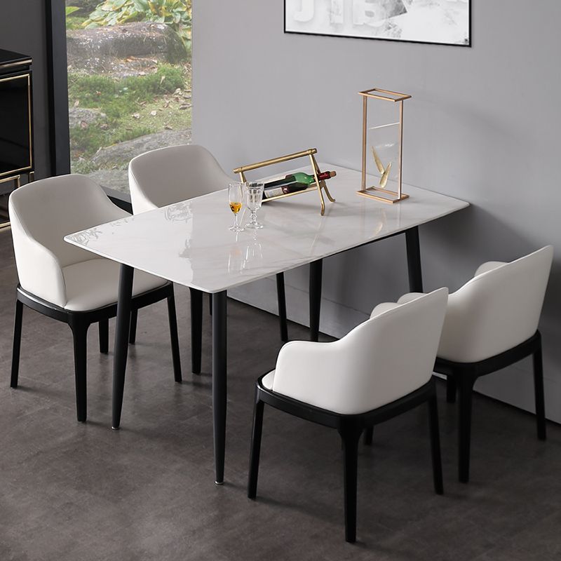 Industrial White Table for Restaurant Rectangle Dining Table with Black 4 Legs