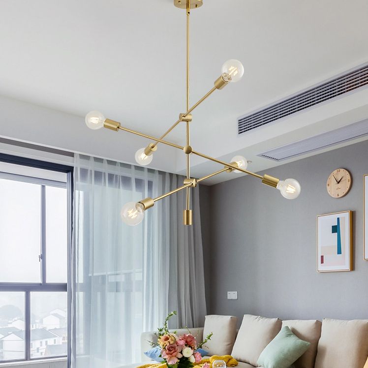 6-Lights Minimalism Metal Molecular Chandelier Lamp Nordic Style Open Bulb Design Dining Room Pendant