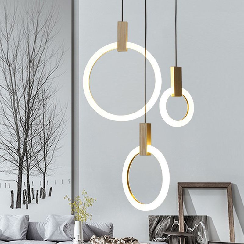 Duplex LED Multiple Hanging Light Simple Style Brass Ceiling Light with Ring Acrylic Shade