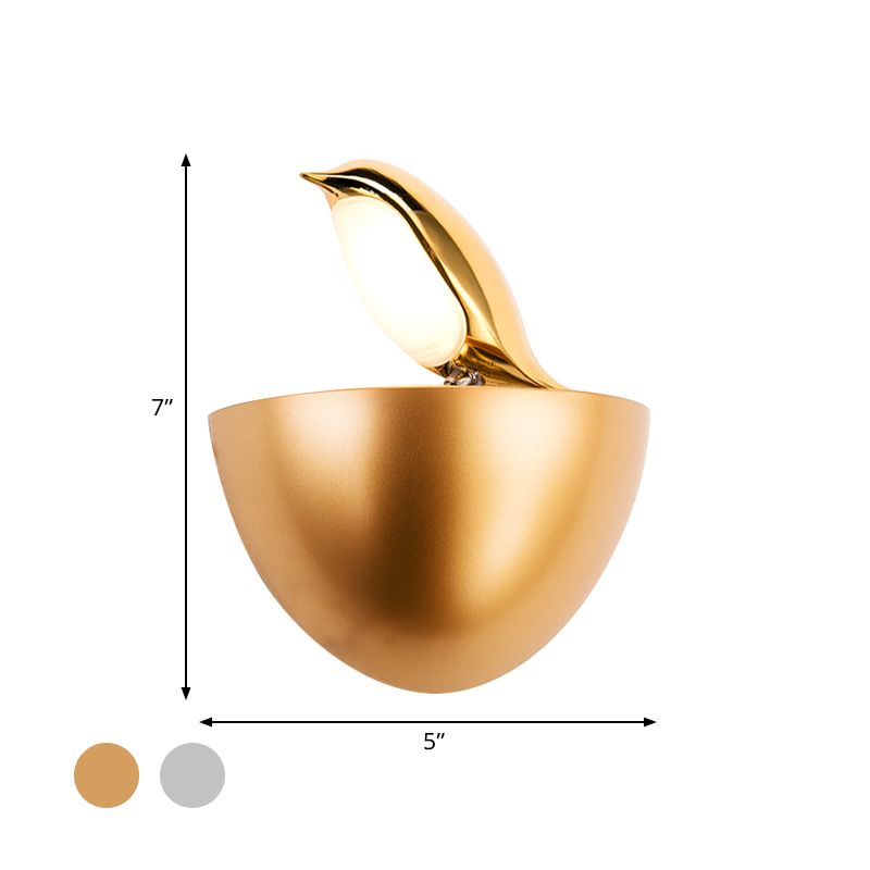 Silver/Gold Birdie Wall Lamp Kids Aluminum LED Sconce Light Fixture with Quarter Sphere Stand