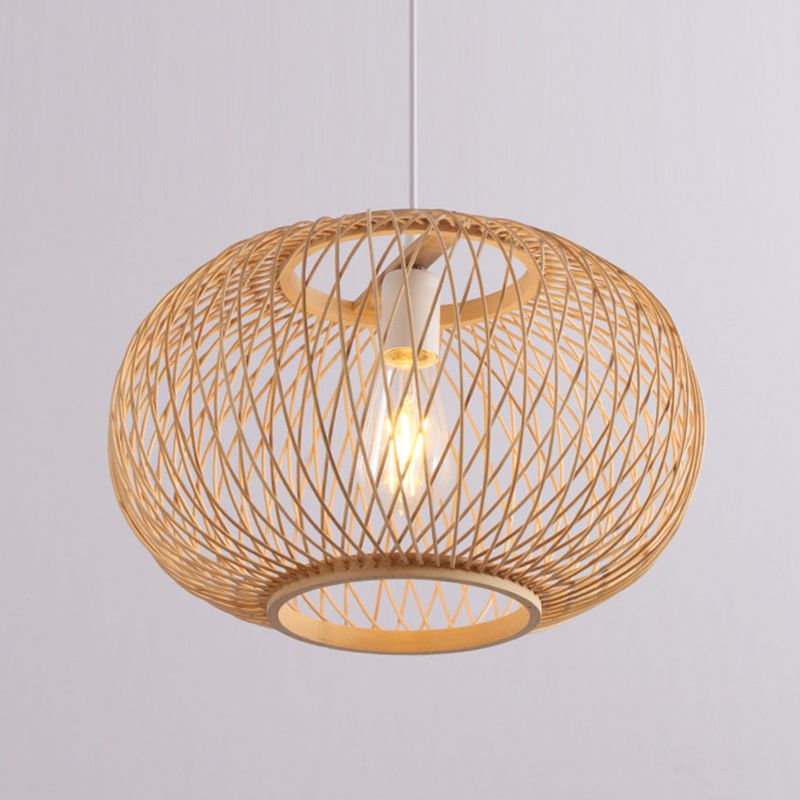Bamboo Lantern Pendant Light Fixture Contemporary Style Beige Ceiling Pendant Light