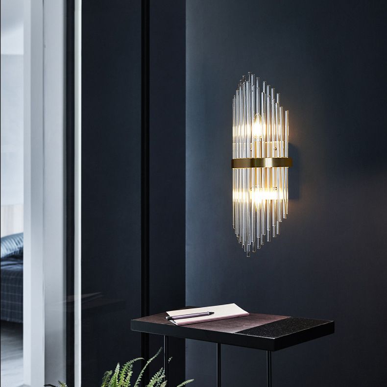 Geometrischer Schatten 2-Lights Wandleuchten Moderner Kristallwandmontageleuchte in Messing