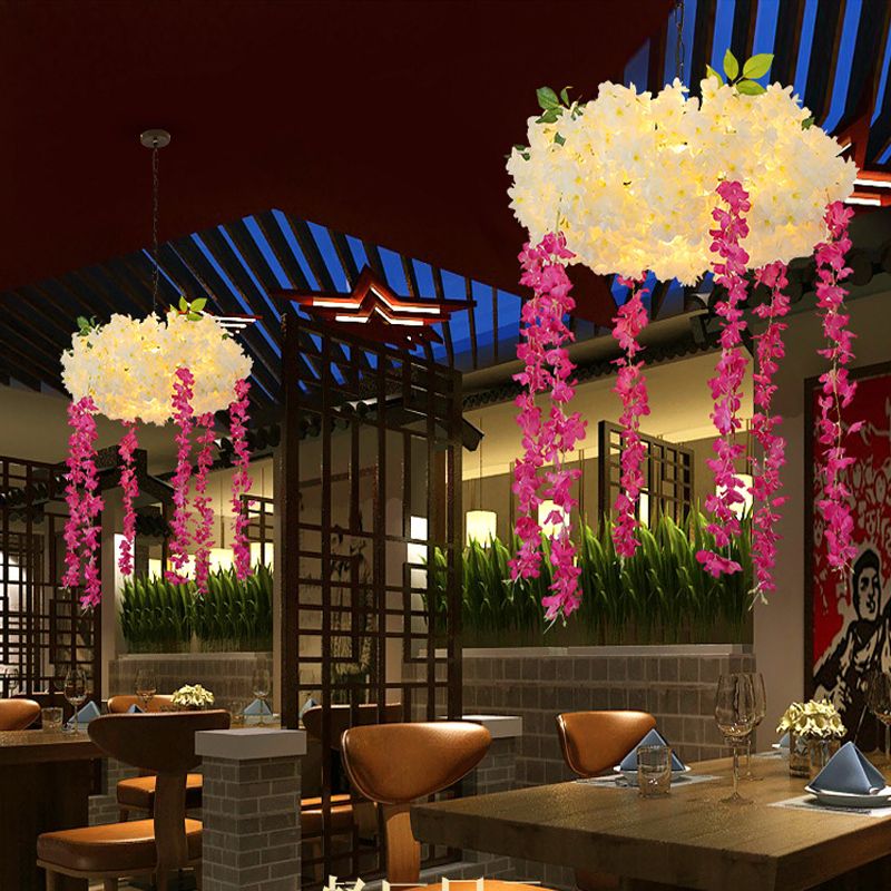 18"/25.5" Wide Rose Red 3 Heads Pendant Chandelier Industrial Metal Flower Decoration Hanging Light Kit