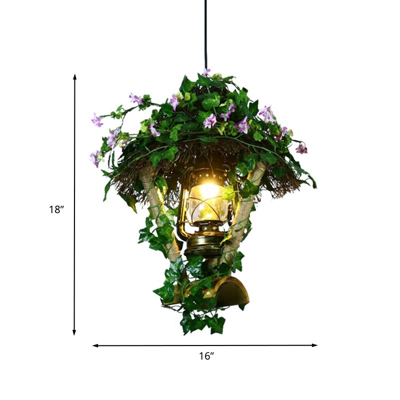 1 Glühbirne Bambus Anhänger Leuchte Leuchte Industrielle grüne Zylinder/Kerosinlampe Restaurant LED -Pflanze Hängelampe