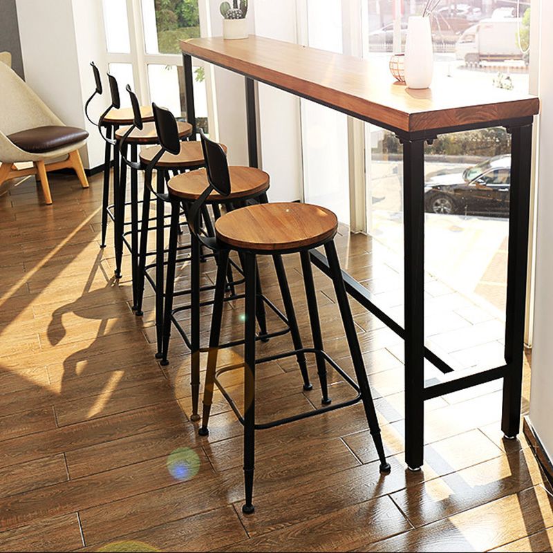 Industrial Bar Height Table Solid Wood Top Bistro Table with Black Base