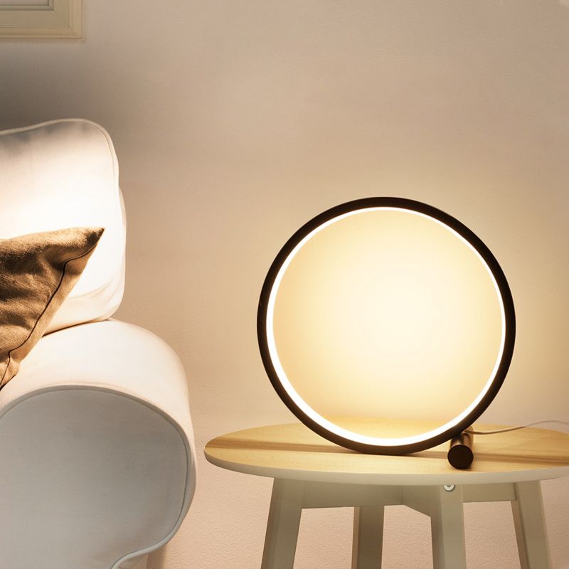 1-Light Circular Table Lamp Contemporary Metal Nightstand Lamps for Bedroom