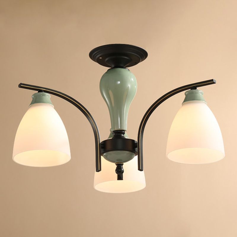 Opal Glass Bell Flush Mount kroonluchter klassieke woonkamer semi -spoeling licht armatuur in lichtgroen