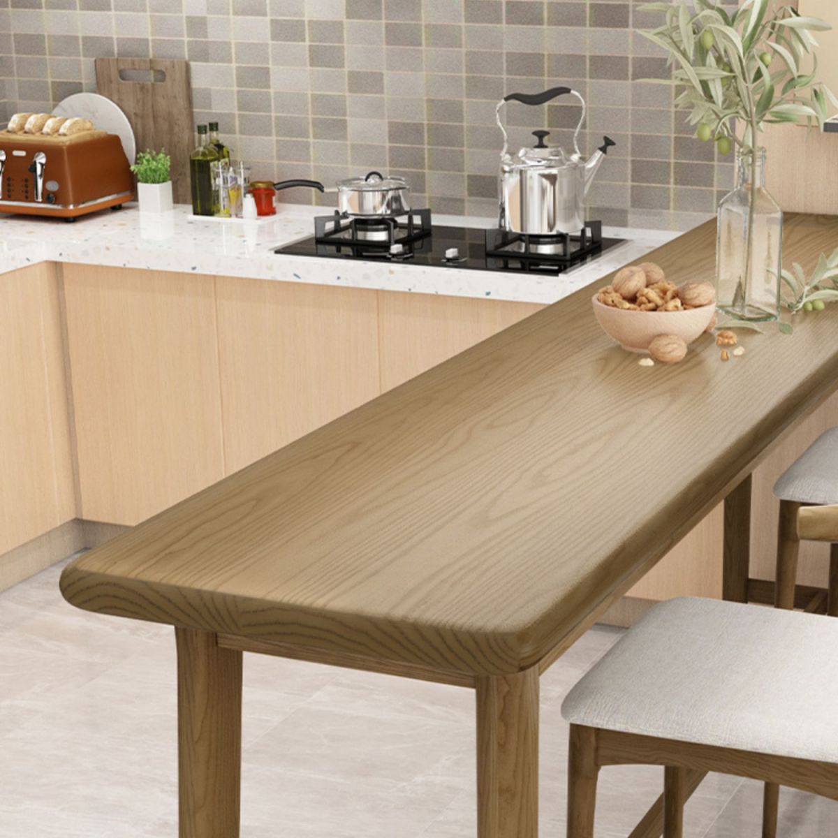 Brown Ash Wood Rectangle Bar Table with Trestle for Living Room