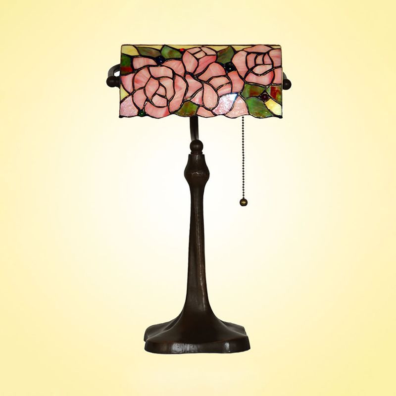 Lampada per pianoforte con motivi a rosa Vetro colorato mediterraneo Illuminazione da scrivania con catena a 1 testa rosa