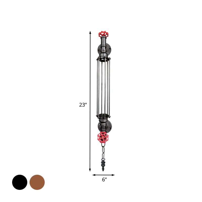 1-Head Tubular Sconce Rustic Black/Copper Metallic Wall Light Fixture with 2-Valve Deco and Chain
