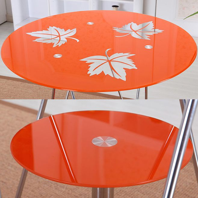 Round Tripod Dining Site Table Metal Dinette Table with Tempered Glass