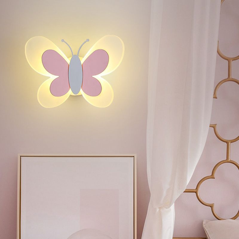 Metal Butterfly Shape Wall Light Kid Style 2 Lights Wall Light Sconce